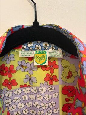 Vintage 1970s SKYR Men’s L Floral Patchwork Nylon Disco Party Shirt Groovy
